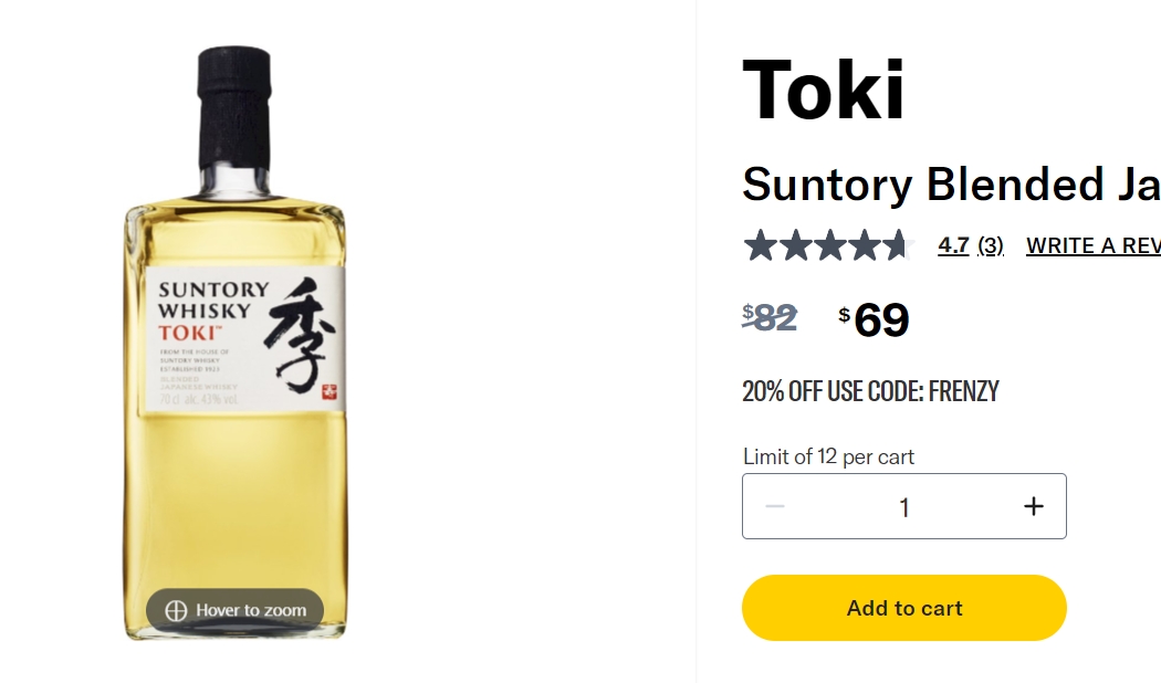 Toki 混合日本威士忌 700ml $55.20  Liquorland