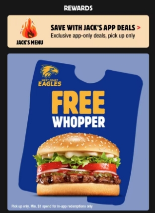Hungry Jack’s免费汉堡！