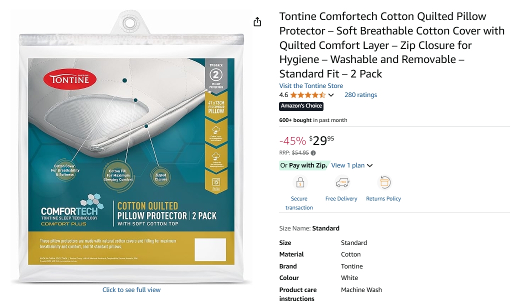 Tontine棉质绗缝枕头罩45%折扣！原价$54.95，现价$29.95! @ Amazon