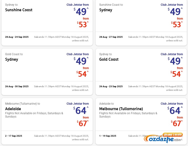 Weekend Fare Frenzy周末促销：机票$53起！@ JetStar